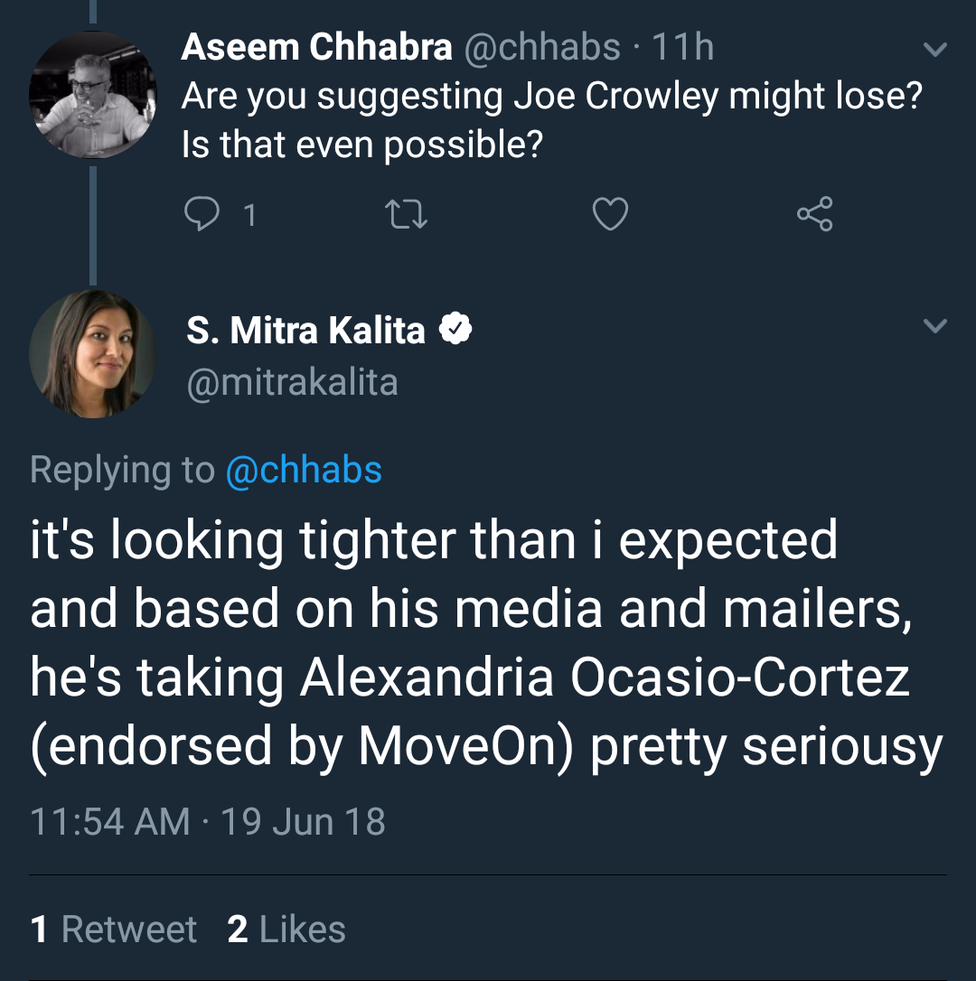 Mitra Kalita speculates about Crowley's campaign after MoveOn endorsement